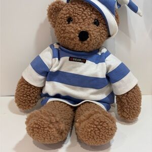 Vintage GUND Gear Bear-Blue & White Pajama Set & Hat 14" Plush-Made in Korea